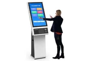 customizable 17 21.5 43 inch capacitive touch screen self service queue management kiosk with ticket printer