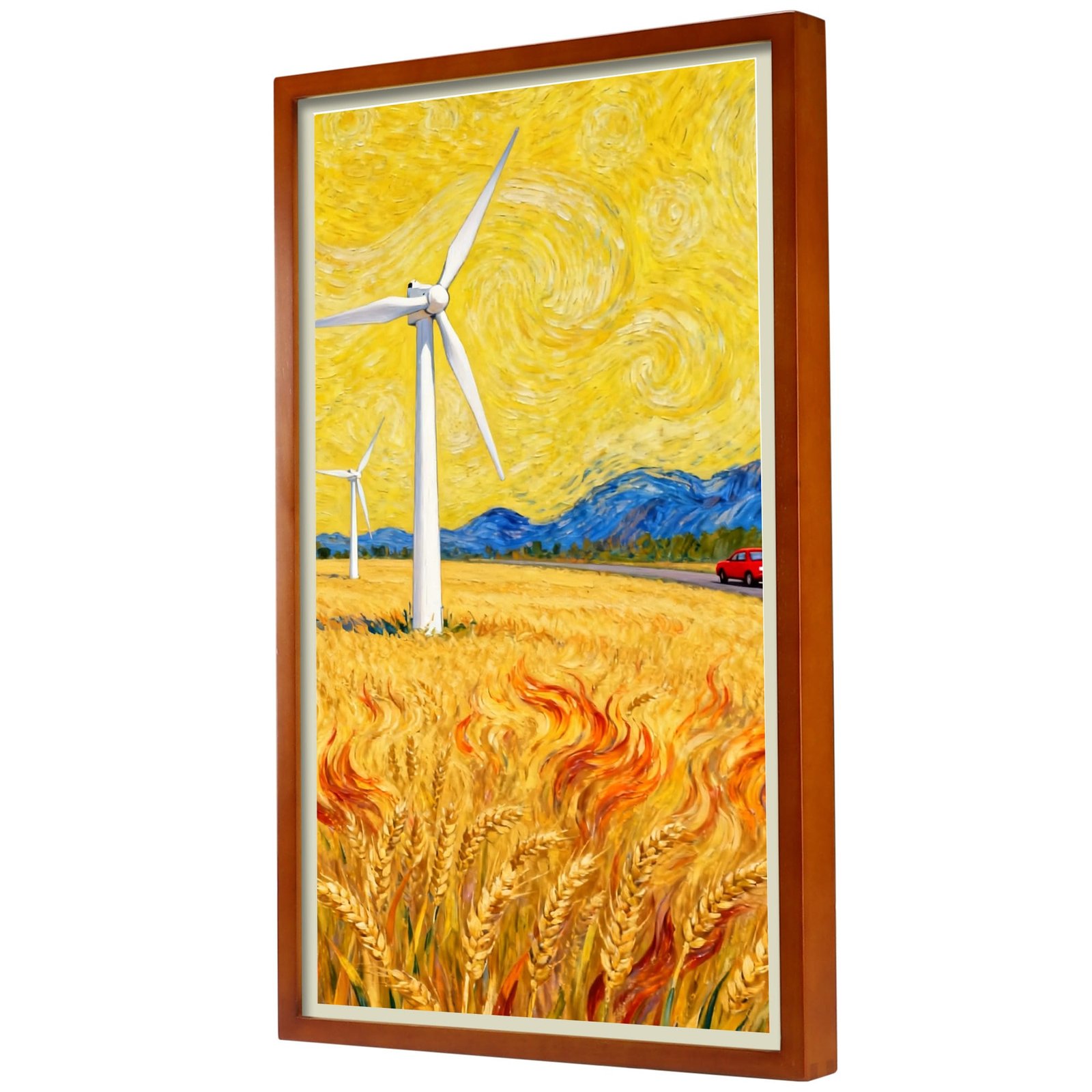 large sized digital photo frame with peachwood frame